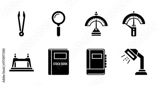 Collection of vintage scientific and office tools for research and study