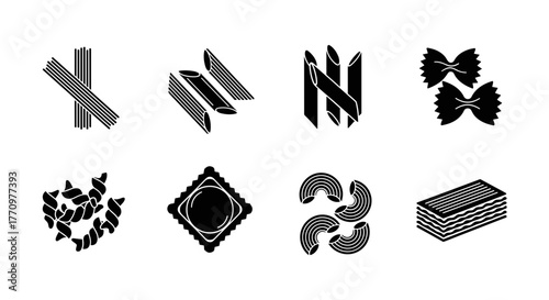 Diverse pasta shapes collection professional culinary presentation food ingredients