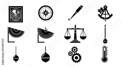 Collection of vintage scientific and navigation instruments for exploration and discovery