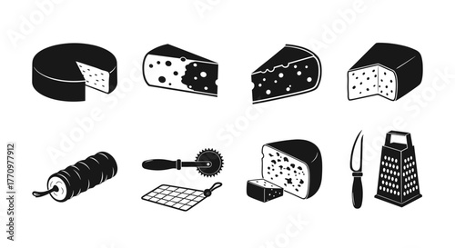Diverse cheese assortment and culinary tools for delicious recipes and gourmet presentations