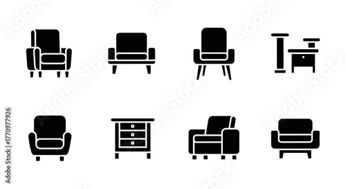 Modern armchair and table icons for interior design concepts and furniture collections