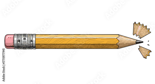 Sharp yellow pencil creating creative ideas with wood shavings flying outwards