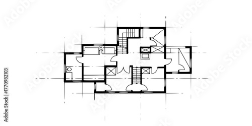 Architectural Blueprint Minimalist Line Art Vector Plan