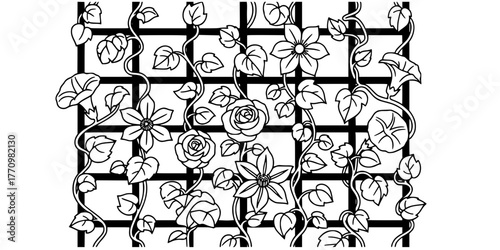 Garden Trellis Climbing Vines Flat Vector Illustration