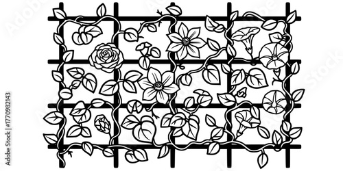 Garden Trellis Climbing Vines Flat Vector Illustration