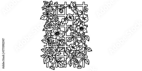 Garden Trellis Climbing Vines Flat Vector Illustration