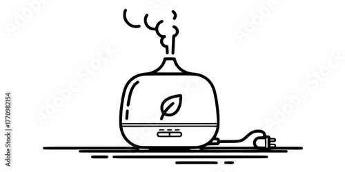Essential Oil Diffuser Wellness Tech Simple Line Art Vector