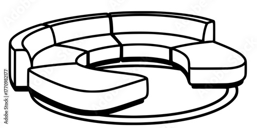 Curved Modular Sofa Set Minimalist Outline Vector