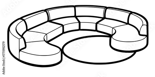 Curved Modular Sofa Set Minimalist Outline Vector
