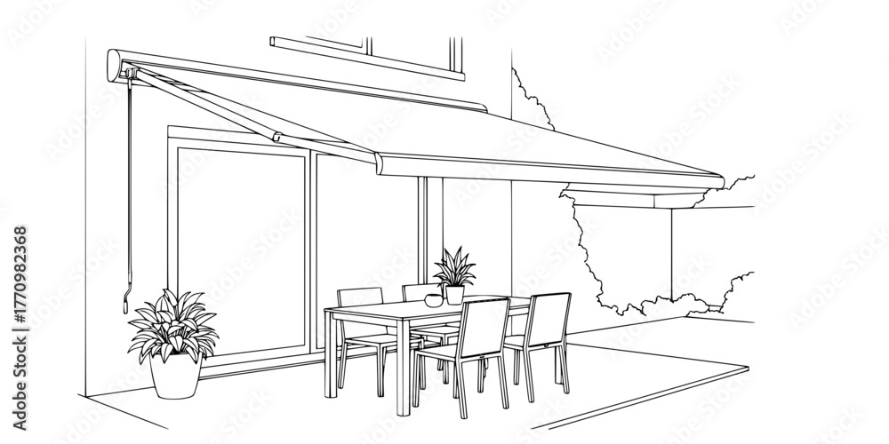 Obraz premium Patio Retractable Awning Simple Line Art Vector