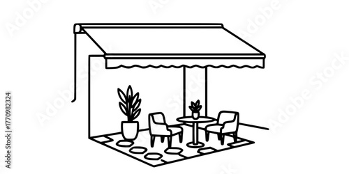 Patio Retractable Awning Simple Line Art Vector
