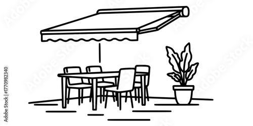 Patio Retractable Awning Simple Line Art Vector