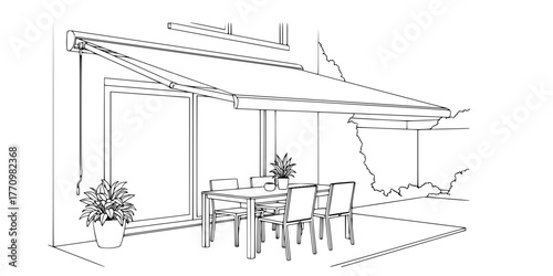 Patio Retractable Awning Simple Line Art Vector