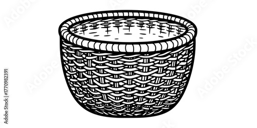 Woven Basket Natural Texture Flat Vector Icon Storage