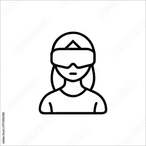 Stylized vector portrait of a girl wearing vr headset isolated on white background