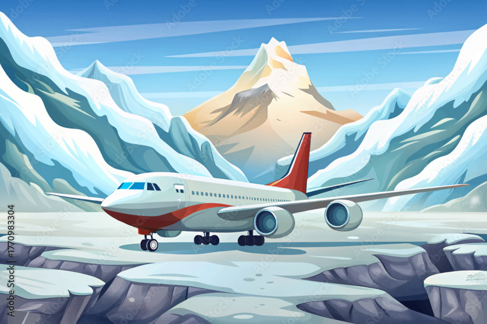 custom made wallpaper toronto digitalPassenger airplane on snowy runway surrounded by frozen mountains and cold wind