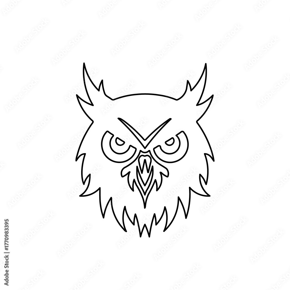 Obraz premium A large black outline owl head symbol on the center. Illustration on transparent background