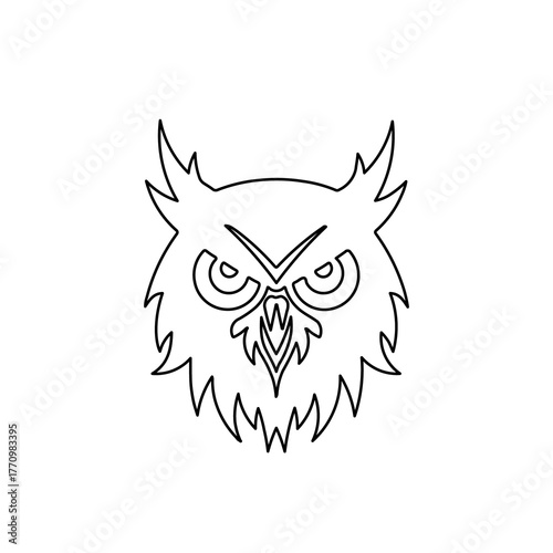 A large black outline owl head symbol on the center. Illustration on transparent background