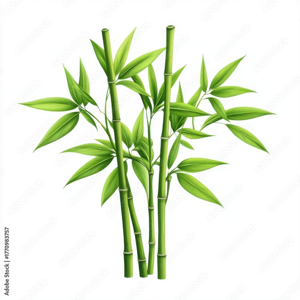 Fototapeta premium Fresh Green Bamboo Stems with Lush Leaves for Nature and Wellness Themes