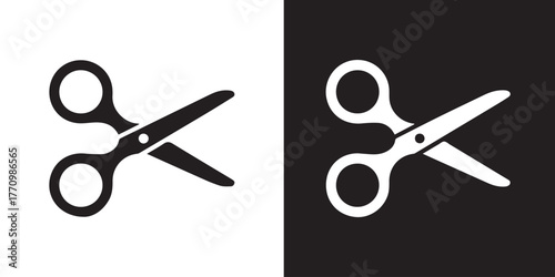 scissors flat icon black and white split silhouette vector illustration
