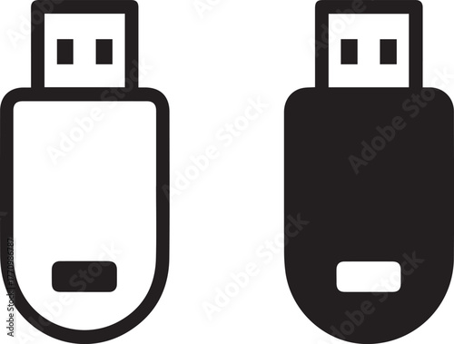 usb flash drive icon set outline and filled usb storage pictogram