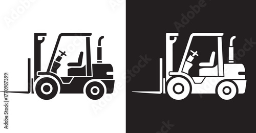 forklift silhouette mirrored icon for warehouse logistics vector design