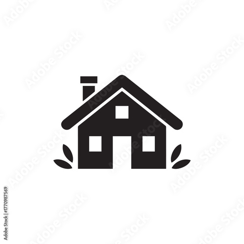 home house icon logo outline of residence with door window and leaf