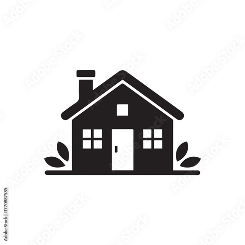 home house icon simple vector silhouette of dwelling with garden plants