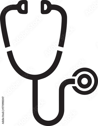 Medical Stethoscope Icon  Black Silhouette of Doctor’s Tool for Healthcare, Medicine, and Hospital Design