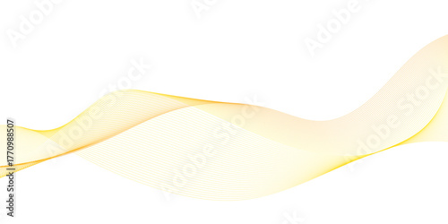 Abstract golden or yellow wave and curve lines background. Abstract frequency sound wave technology and science background. Wavy banner, template design	
