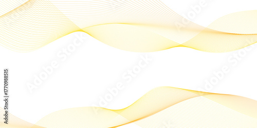 Abstract golden or yellow wave and curve lines background. Abstract frequency sound wave technology and science background. Wavy banner, template design	
