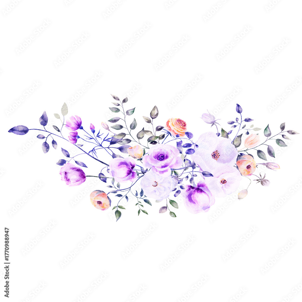 Fototapeta premium Watercolor frames,flowers and arrangements.
