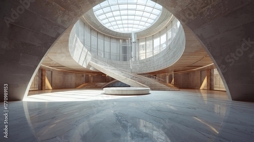 Minimalist 3D Architectural Background for Augmented Reality (AR) App Display - Empty Concrete Stage with Modern Geometric Lines