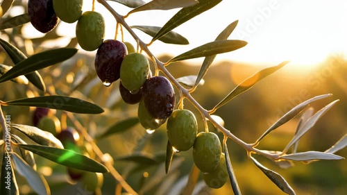 Close-up of Olive Branch with Green and Purple Olives