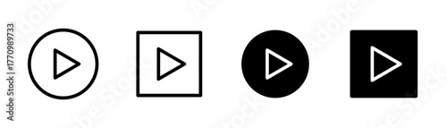 Play button icons, multimedia symbols, video playback, vector illustration.