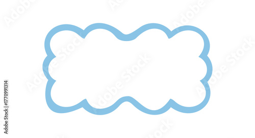 Groovy rectangle outline scallop frame with retro border and bubble line in y2k style. Blue shape for background accent creates a playful retro mood. Ideal as a cool frame or creative border.