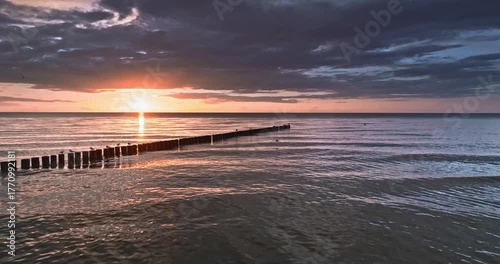 Stunning Baltic Sea and the sunset in summer in Poland.