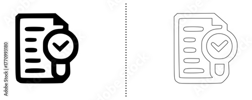 Document Check Mark Icon Solid and Outline Vector Symbol for Task Approval, Report Verification, Checklist Completion, Business Audit, and File Validation Design