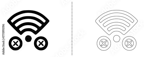 Wi-Fi Error Icon Solid and Outline Vector Symbol for No Internet Connection, Network Failure, or Wireless Signal Problem