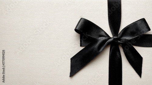 Elegant black bow on textured white background for luxury celebrations and gift designs