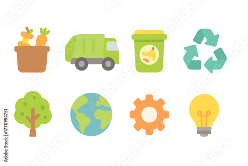 Eco-friendly, sustainability flat icon set. Recycling, ecology concept icons collection