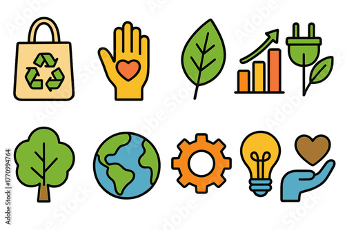 Eco-friendly, sustainability flat icon set. Recycle, nature, environment icons flat collection