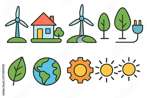 Eco-friendly, sustainable energy icon set. Renewable, green power icons flat style