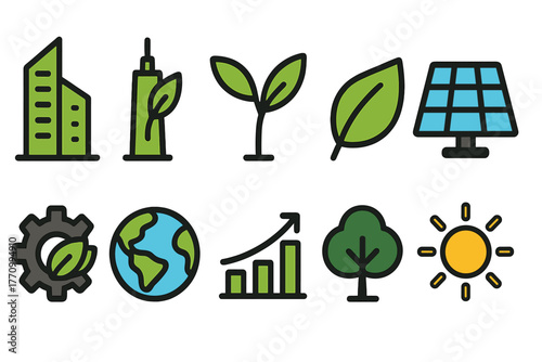Eco-friendly, sustainability flat icon set. Green energy, nature conservation icons
