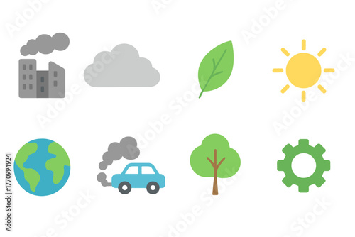Environmental, nature flat icon set. Eco friendly, green energy icons collection