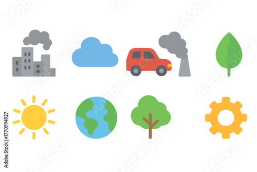 Environment and ecology flat icon set. Sustainability, nature, and conservation icons.