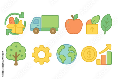 Eco-friendly, sustainability flat icon set. Green, nature conservation icons flat collection