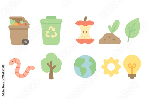 Recycling, eco-friendly flat icon set. Sustainability, environment, waste, nature