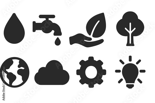 Environment, sustainability solid icon set. Eco-friendly, green energy solid icons