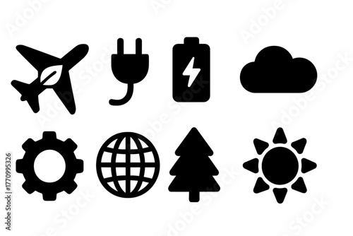 Eco-friendly, sustainable solid icon set. Nature, energy icons solid collection